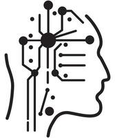 Head outline with CPU style connections representative of AI or technology taking over the human brain vector