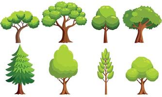 Various styles of cartoon trees isolated on a transparent background, Cute foilage graphic element vector
