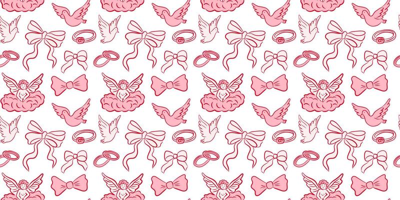A whimsical pink pattern that features cute bows and lovely angels, perfect for decoration