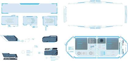 Digital interface design featuring futuristic elements and functional layouts for user interaction in a technology setting. vector