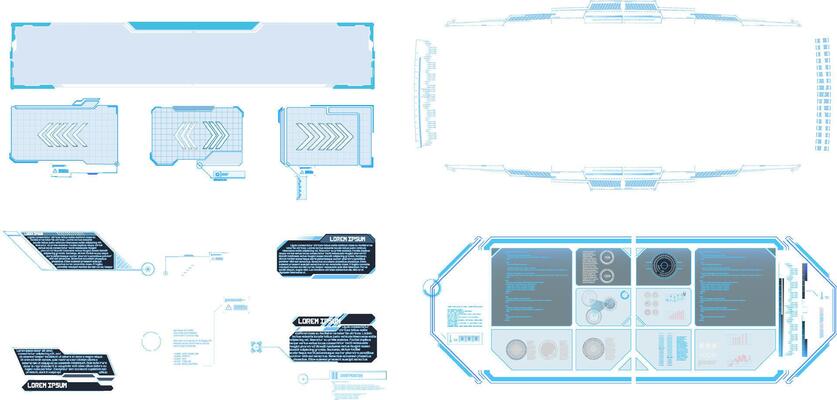 Digital interface design featuring futuristic elements and functional layouts for user interaction in a technology setting.