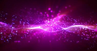 Digital dynamic particle waves with pink motion light background, data flow, cyber technology. 3d rendering. Seamless video