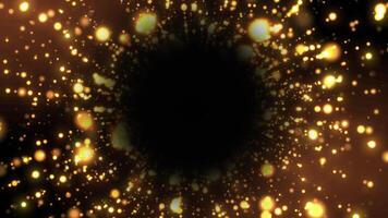 Abstract gold dust explosion glitter particles, glowing particles movement, speed of light, dots and particles fireworks, space scene, looped background. video
