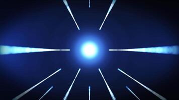 Abstract neon lines coming from the center. Abstract futuristic cyber world scene, neon night scene, digital science background 4K animation video