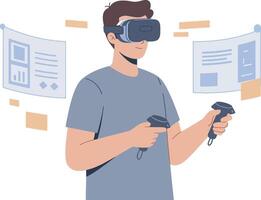 Man experiencing virtual reality with a VR headset Illustration vector