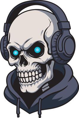 Skull with Headphones and Glowing Eyes