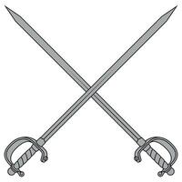 The antique Spanish swords, with their intricately detailed hilts, are crossed in a display of historical weaponry vector