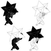 Image of Titan Atlas where the Metatron and Merkaba geometric symbols are prominently featured vector