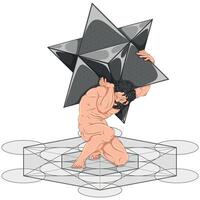 The powerful Titan Atlas is depicted with the Metatron and Merkaba geometry symbol vector