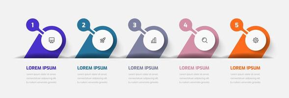 Infographic Business with Abstract Design, Circle Label, Icon and Five Number for Presentation vector