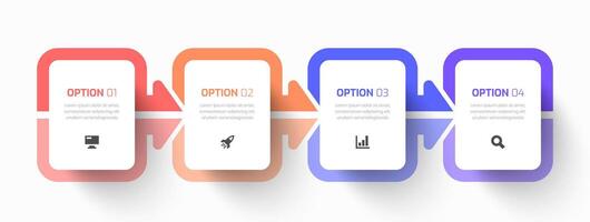 Infographic Business with Rectangle Label, Arrows, Icon and Four Option for Presentation vector