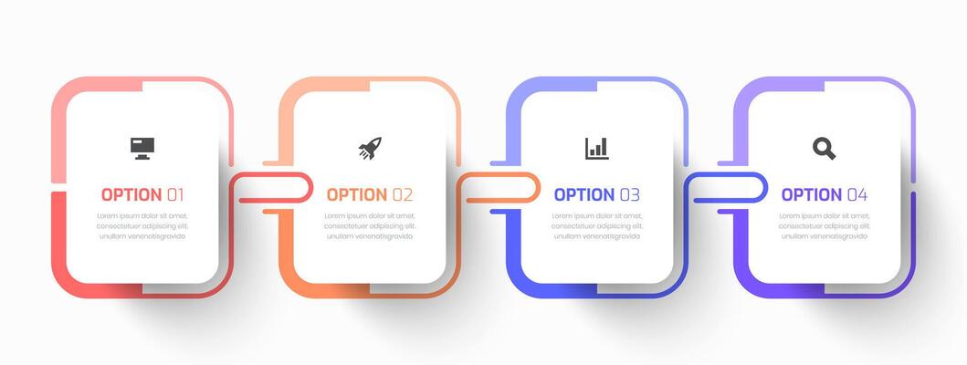 Minimal Infographic Business with Rounded Rectangle Label, Line, Icon and 4 Options for Presentation