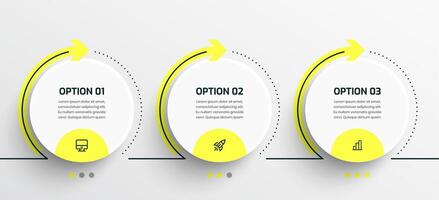 Yellow Business Timeline Infographic Presentation with Circle Label Arrow 3 Option and Icon vector