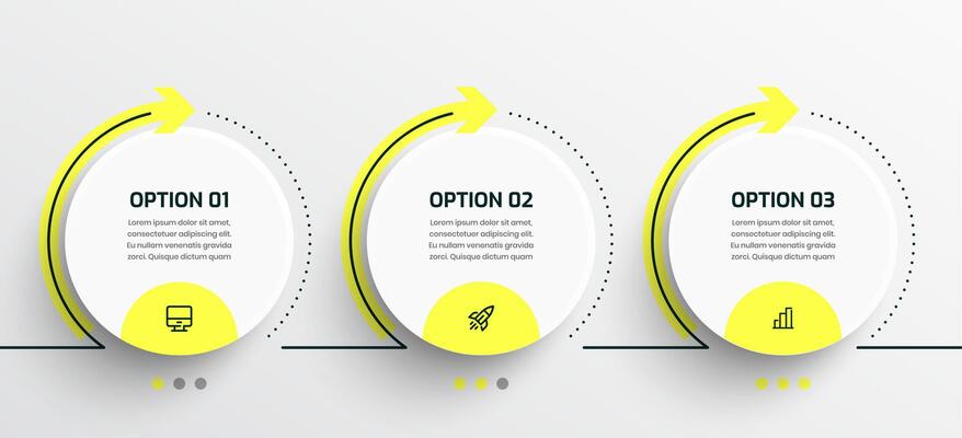 Yellow Business Timeline Infographic Presentation with Circle Label Arrow 3 Option and Icon