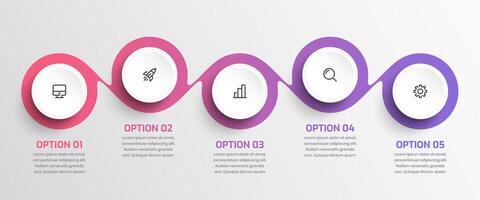 Gradient Business Timeline Infographic Presentation with Circle Label 5 Option and Icon vector