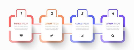 Infographic Business with Rectangle Label, Thin Line, Icon and Four Number for Presentation vector