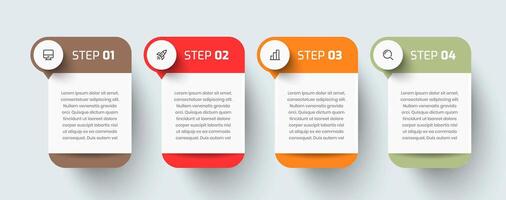 Business Infographic Template Creative Design with Rectangle Label Icon and 4 Step for Presentation vector