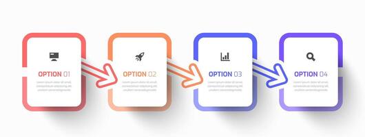 Infographic Business with Rounded Rectangle Label, Icon and 4 Options for Presentation, Flowchart vector
