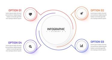 Flowchart Infographic Thin Line with Three Circle Label Connected to Main Circle, Suitable for Workflow, Presentation, Diagram, Chart vector