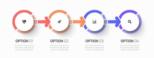 Timeline Infographic Business with Circle Label, Arrows, Icon and 4 Options for Presentation, Flowchart vector