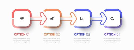 Timeline Infographic Business with Square Label, Arrows, Icon and Four Options for Presentation vector