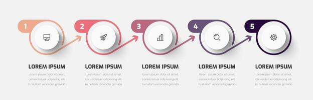 Infographic Business with Circle Label, Line, Icon, and 5 Number for Presentation vector