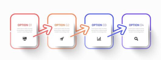 Infographic Business with Rounded Rectangle Label, Line, Icon and 4 Options for Presentation vector