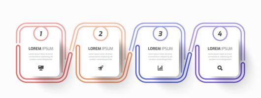 Infographic Business with, Rectangle Label, Thin Line, Icon and 4 Number for Presentation vector