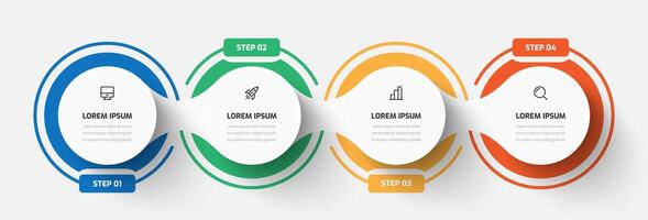 Infographic Business with Circle Label, Line, Icon, and 4 Step for Presentation vector