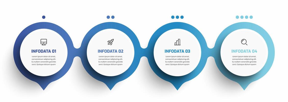 Business Timeline Infographic Presentation Template with Circle Label Blue Color Icon and 4 Option