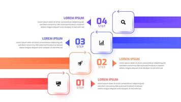 Infographic Design with Square Label, Icon and 4 Step. Suitable for Workflow, Diagram, Chart, Presentation vector