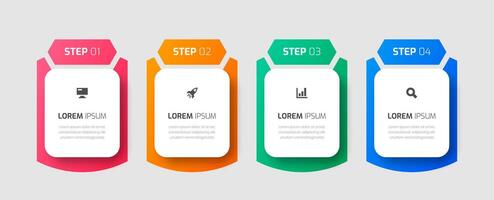 Infographic Business Template with Rounded Rectangle Label, Icon and 4 Steps for Presentation vector