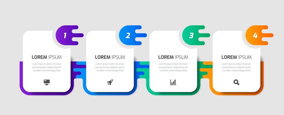 Infographic Template with Rounded Rectangle Label, Icon and Four Numbers for Presentation