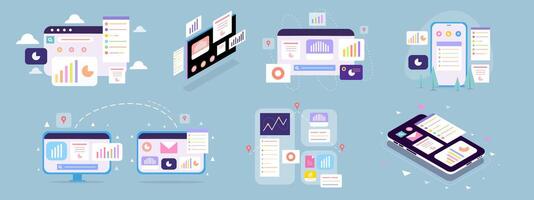 Digital Office Workspace with Computer Screen Illustrations vector