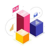 Isometric Bar Chart Data Statistic Report vector