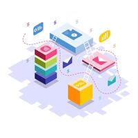 Isometric Business Icons and Data Visualization for Digital Marketing Solutions vector