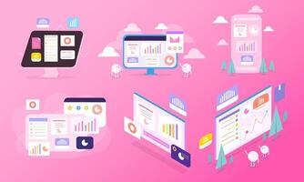 Business data visualization concept with computer and chart design vector