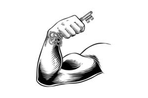 drawing illustration of hand scoop, authentic vector