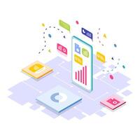 Isometric Digital Marketing and Data Visualization Design for Business Growth vector