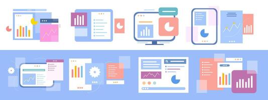 Modern Business and Technology Icons Set with computer vector