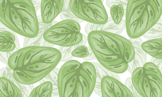 Cool-Toned Leaf Print Background with Gentle Green Palette