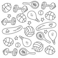 Doodle of weights rackets and sports icons in a fun layout vector
