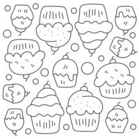 Cupcake Doodle Collection with Frosting and Decorations vector