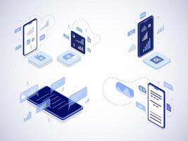 Isometric Mobile Technology Data Analysis Connection vector