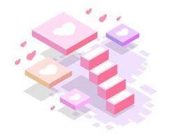 3D Isometric Stacked Boxes with Floating Hearts and Pastel Design vector