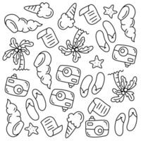 Summer Themed Icons and Objects Doodle Seamless Pattern vector