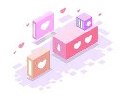 3D Stacked Heart Boxes with Soft Gradient and Playful Design vector
