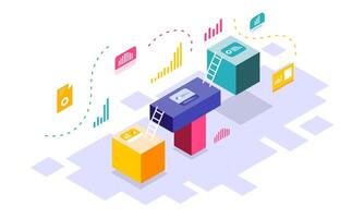 Abstract Isometric Network Connection Data Flow System vector