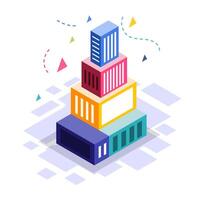 Isometric Abstract Colorful Blocks Tower Structure vector