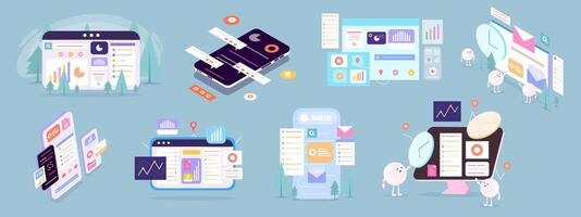 Business Technology Scene with Computers and Interface vector